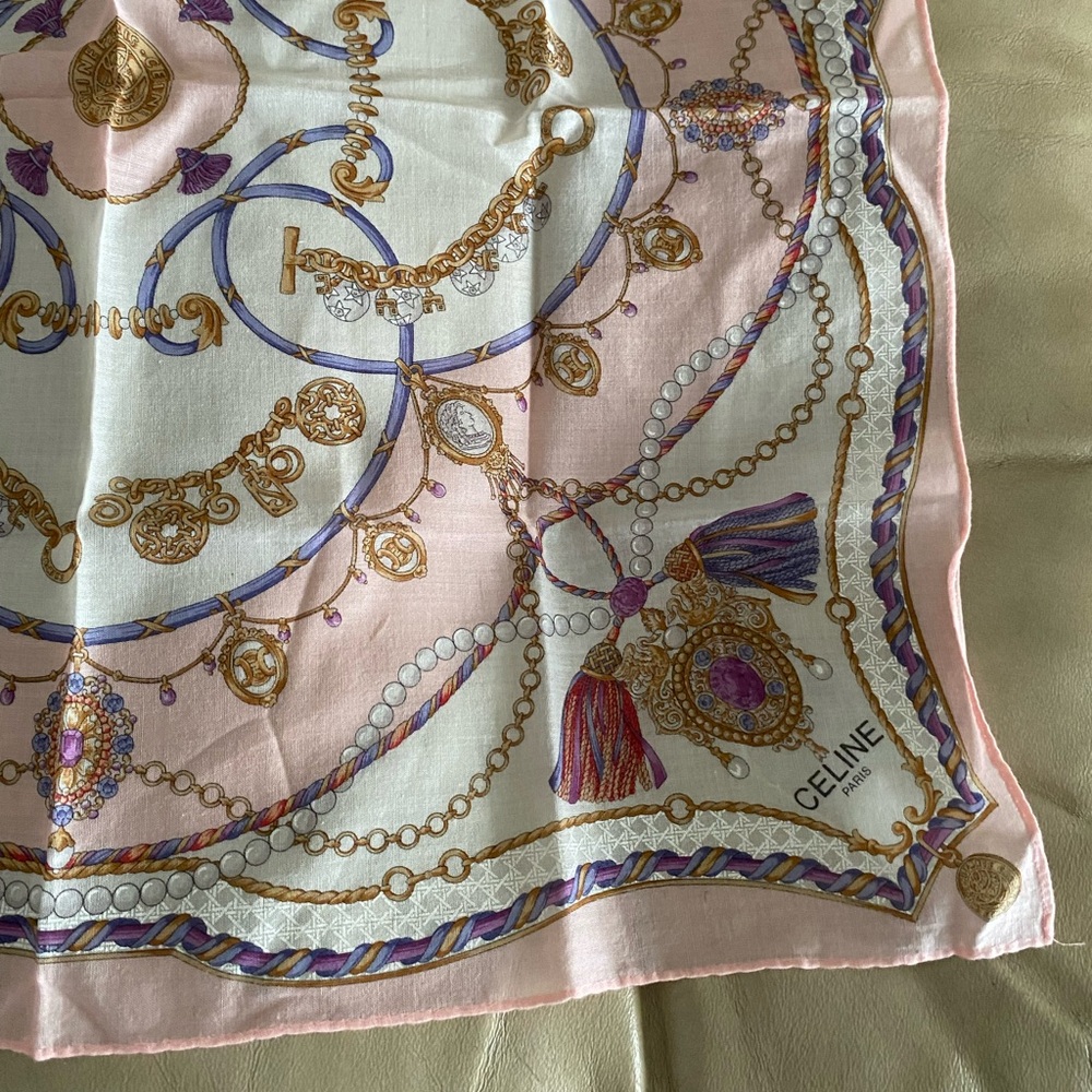 Vintage Celine small scarf handkerchief neck hair tie square cotton print - Picture 6 of 9